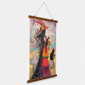 魔女ウェイハロウィーン魔女とキャットアート 吊り下げ型タペストリー (傾斜あり)