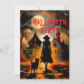 魔女エレガントと猫のシルエットハローウィンパーティ 招待状 (正面)