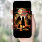 魔女エレガントと猫のシルエットハローウィンパーティ 招待状