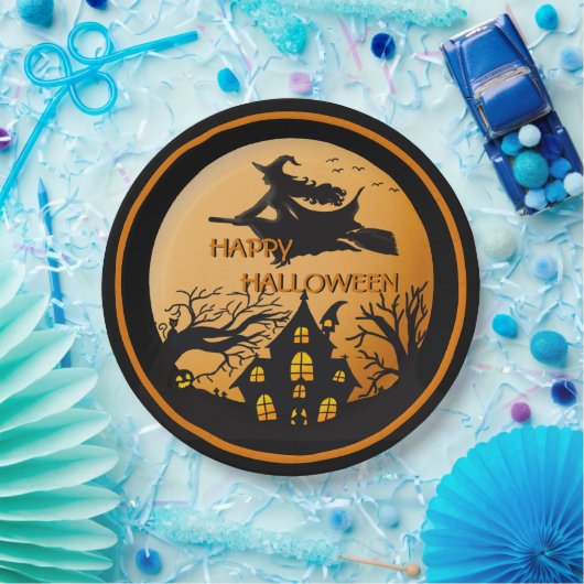 魔女オンブロムハロウィン不気味ハウスツリーズ ペーパープレート (パーティー)