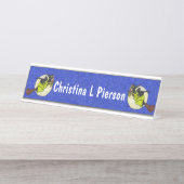 魔女オンブローム飛んでいる過去ムーンキャッツブルー デスクネームプレート (正面)