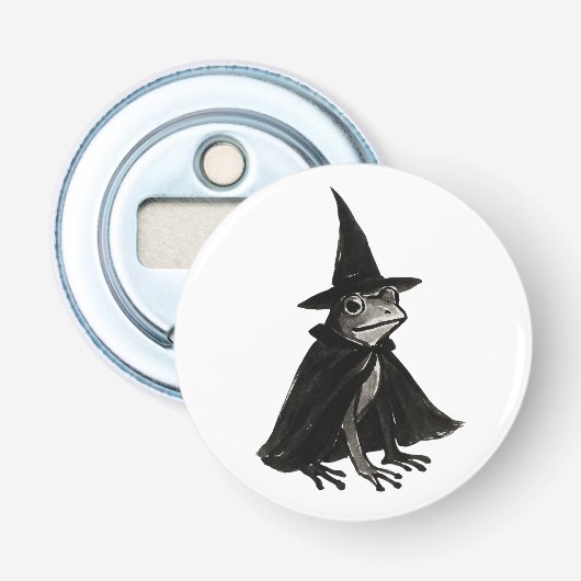 魔女カエル – ハロウィンデザインの墨絵 栓抜き (正面)