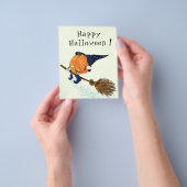 魔女カボチャ付き面白いハロウィーンフライヤー飛んでいる チラシ (手)