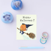 魔女カボチャ付き面白いハロウィーンフライヤー飛んでいる チラシ (シングル)