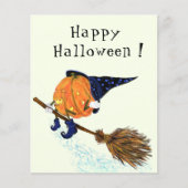 魔女カボチャ付き面白いハロウィーンフライヤー飛んでいる チラシ (正面)