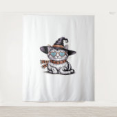 魔女クール猫 – かわいいハロウィーン子猫とハートG タペストリー (正面)