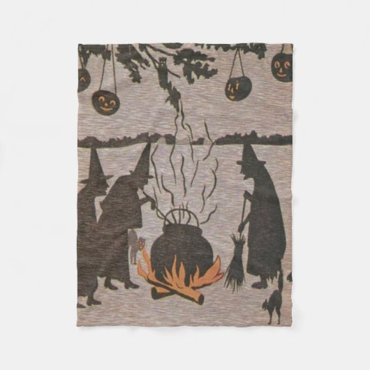 魔女ジャックオランタンオードロンフクロウ フリースブランケット (正面)