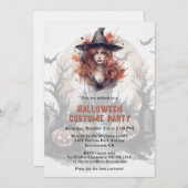 魔女ジャックオランタンハロウィーンの衣装パーティー 招待状 (正面/裏面)