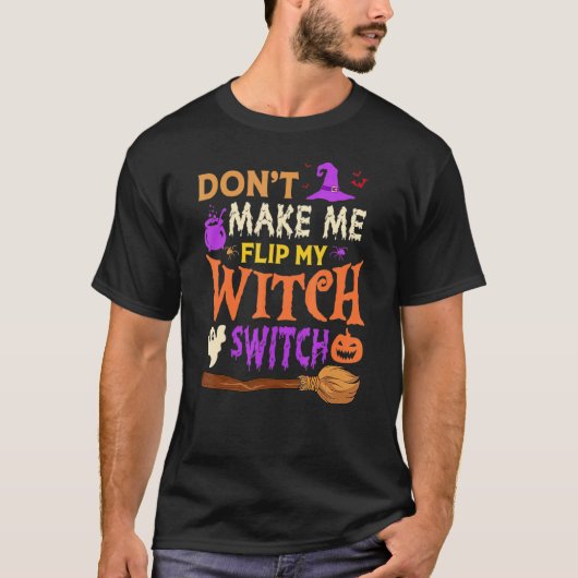 魔女スイッチのハロウィーンの男性Wをフリップさせない Tシャツ (正面)