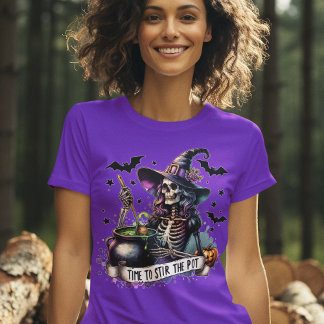 魔女スケルトンがカルドロンハロウィーンを攪拌 Tシャツ