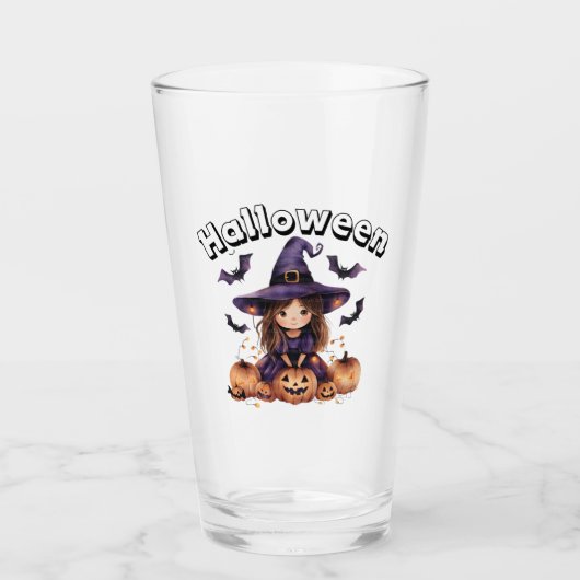 魔女デザイン付きハロウィーンガラスカップ タンブラーグラス (正面)