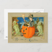魔女デーモンハロウィーンのカボチャのちょうちん悪魔 ポストカード (正面/裏面)
