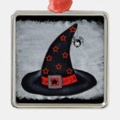 魔女ハットがキュートなクモを星に メタルオーナメント (正面)