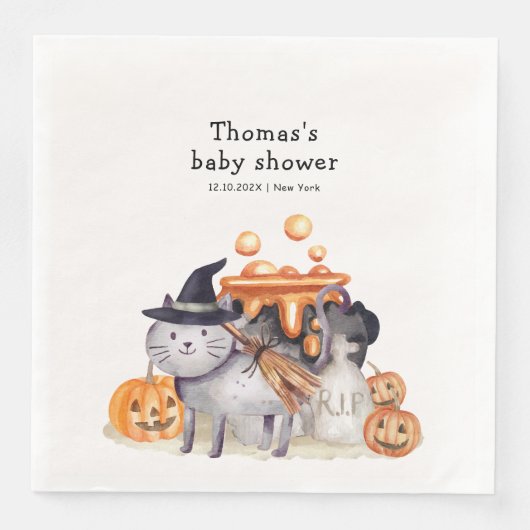 魔女ハットで小さなブー猫の赤ちゃんシャワーを醸造 (正面)