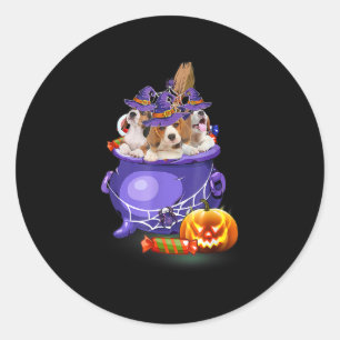 魔女ハットとビーグル犬キャンディパンプキンハロウィーン ラウンドシール