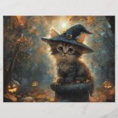魔女ハットのスクラップブックを着たかわいい子猫紙 (裏面)