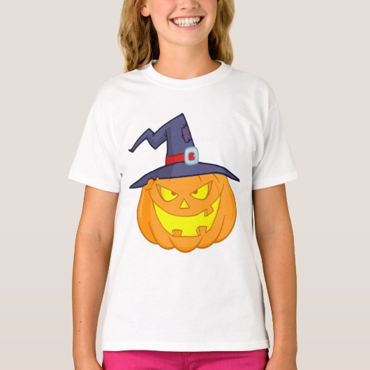 魔女ハットの女の子Tシャツとハロウィーンカボチャ Tシャツ (正面)