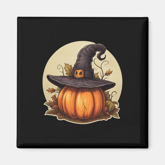 魔女ハットの衣装ハロウィーンを着たカボチャ マグネット (正面)