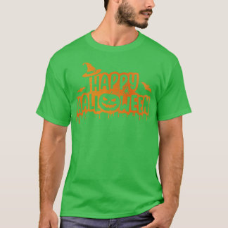 魔女ハットカボチャハッピーハローウィン付き怖い顔 Tシャツ