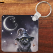 魔女ハットキーチェーンを着た黒いハロウィーン猫 キーホルダー (裏面)