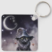 魔女ハットキーチェーンを着た黒いハロウィーン猫 キーホルダー (裏面)