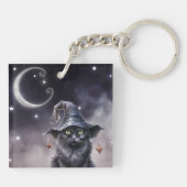 魔女ハットキーチェーンを着た黒いハロウィーン猫 キーホルダー (裏面)