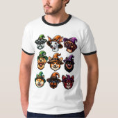 魔女ハットシャツを着たハロウィーン犬 Tシャツ (正面)