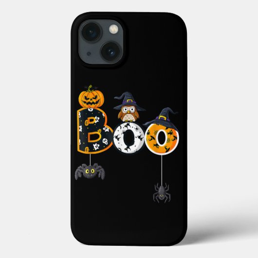 魔女ハットスパイダースボーイズガールとハロウィーンブフクロウ Case-Mate iPhoneケース (裏面)