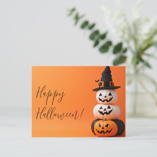 魔女ハットハロウィングリーティングカード付きカボチャ ポストカード (スタンド正面)