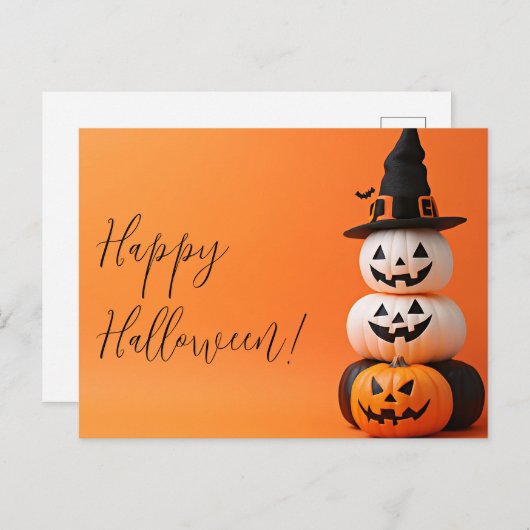 魔女ハットハロウィングリーティングカード付きカボチャ ポストカード (正面/裏面)