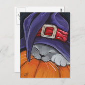 魔女ハットハロウィンポストカードを着た猫 ポストカード (正面/裏面)
