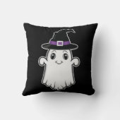 魔女ハットハロウィーンを持つ微笑みを浮かべる漫画幽霊 クッション (裏面)