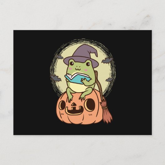 魔女ハット付きコテージコアエステティックカエル ポストカード (正面)