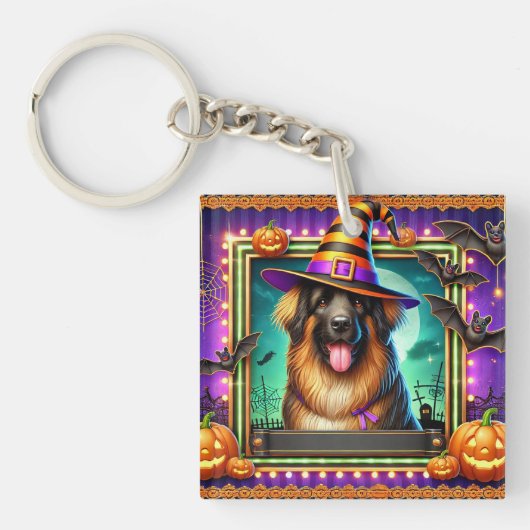 魔女ハット付きハロウィーン犬 キーホルダー (正面)