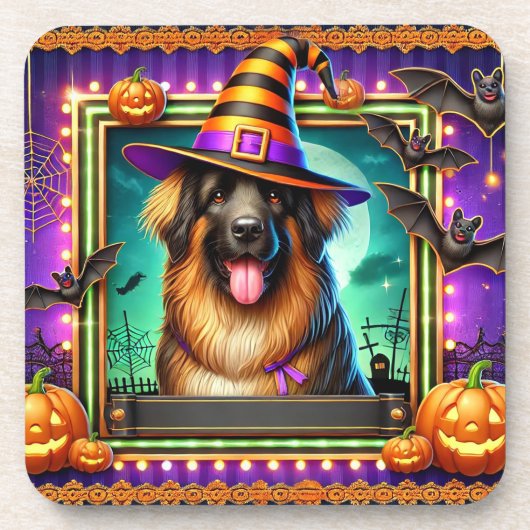 魔女ハット付きハロウィーン犬 コースター (正面)