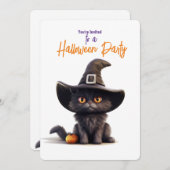 魔女ハット付き黒猫ハローウィンパーティ 招待状 (正面/裏面)