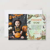 魔女ハロウィン男の子誕生日写真ありがとうカード サンキューカード (正面)