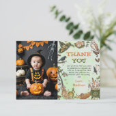 魔女ハロウィン男の子誕生日写真ありがとうカード サンキューカード (スタンド正面)