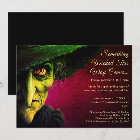 魔女ハロウィン衣装パーティー招待状 招待状 (正面/裏面)