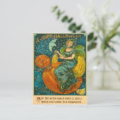魔女ハロウィーンのカボチャのちょうちんバードカボチャ三日月セント ポストカード (スタンド正面)