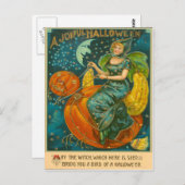魔女ハロウィーンのカボチャのちょうちんバードカボチャ三日月セント ポストカード (正面/裏面)