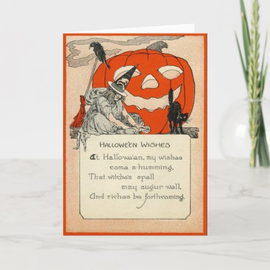 魔女ハロウィーンのカボチャのちょうちん黒猫レイヴン カード (正面)