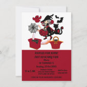 魔女ハロウィーンスパイダーウェブカボンプキンキッズ誕生日 招待状 (正面)