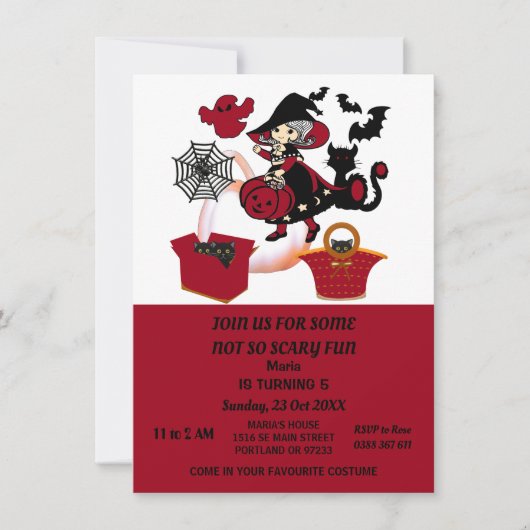 魔女ハロウィーンスパイダーウェブカボンプキンキッズ誕生日 招待状 (正面)