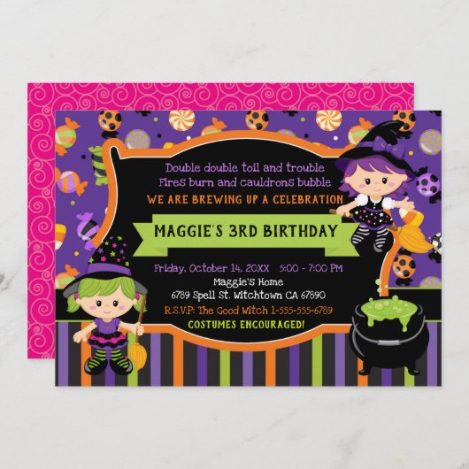 魔女ハロウィーン誕生パーティー 招待状 (正面/裏面)