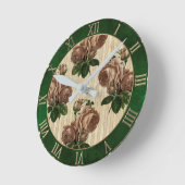 魔女バラフローラ |ヴィンテージクリームピンクとグリーン ラウンド壁時計 (傾斜)