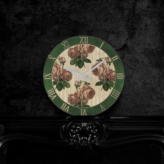 魔女バラフローラ |ヴィンテージクリームピンクとグリーン ラウンド壁時計