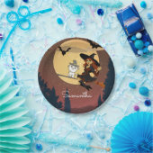 魔女パーソナライズされた猫ハッピーハローウィン名 ペーパープレート (パーティー)