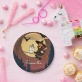 魔女パーソナライズされた猫ハッピーハローウィン名 ペーパープレート (パーティー)