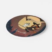 魔女パーソナライズされた猫ハッピーハローウィン名 ペーパープレート (アングル)